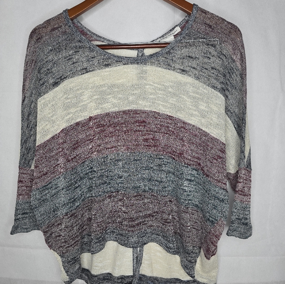 American Rag Colorblock Stripe Hi-Low Hem Dolman Sleeve Button Back Lightweight - Picture 3 of 12